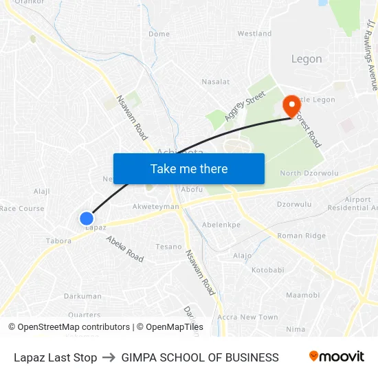 Lapaz Last Stop to GIMPA SCHOOL OF BUSINESS map