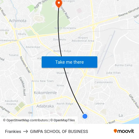 Frankies to GIMPA SCHOOL OF BUSINESS map