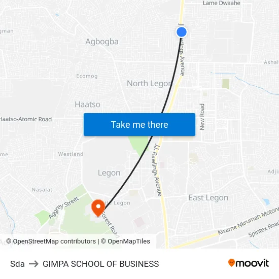 Sda to GIMPA SCHOOL OF BUSINESS map