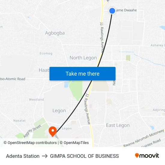 Adenta Station to GIMPA SCHOOL OF BUSINESS map