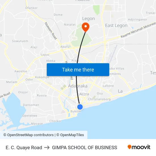 E. C. Quaye Road to GIMPA SCHOOL OF BUSINESS map