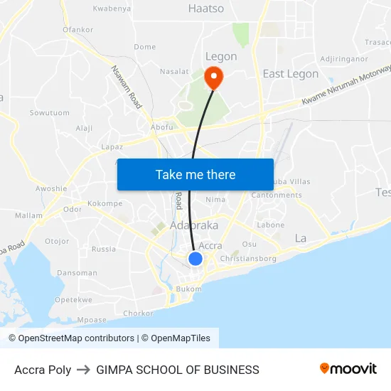Accra Poly to GIMPA SCHOOL OF BUSINESS map