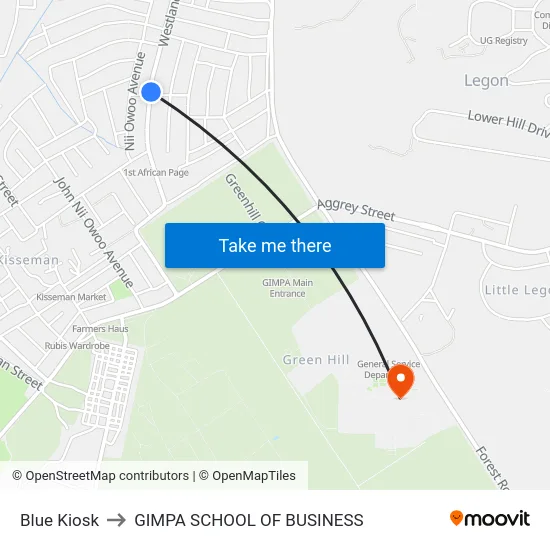 Blue Kiosk to GIMPA SCHOOL OF BUSINESS map
