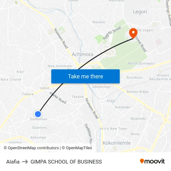 Alafia to GIMPA SCHOOL OF BUSINESS map