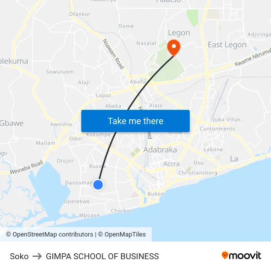 Soko to GIMPA SCHOOL OF BUSINESS map