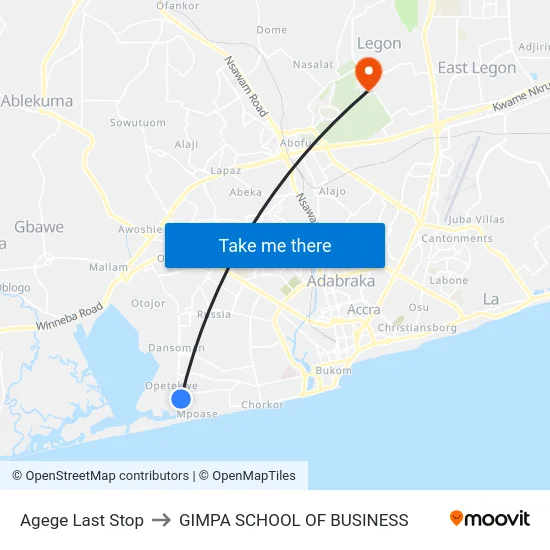 Agege Last Stop to GIMPA SCHOOL OF BUSINESS map