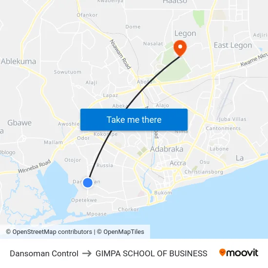 Dansoman Control to GIMPA SCHOOL OF BUSINESS map