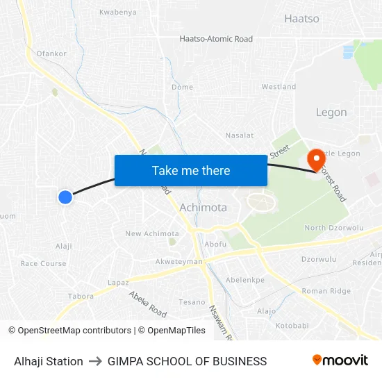 Alhaji Station to GIMPA SCHOOL OF BUSINESS map