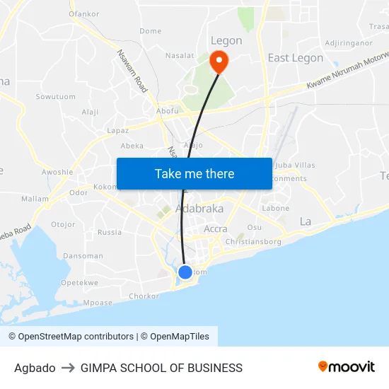 Agbado to GIMPA SCHOOL OF BUSINESS map