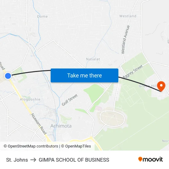 St. Johns to GIMPA SCHOOL OF BUSINESS map