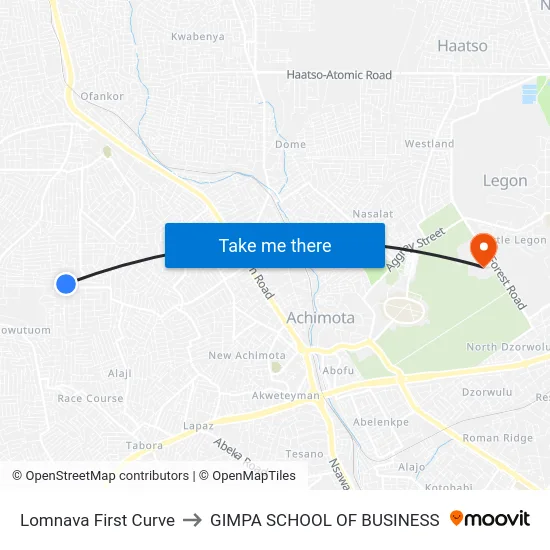 Lomnava First Curve to GIMPA SCHOOL OF BUSINESS map