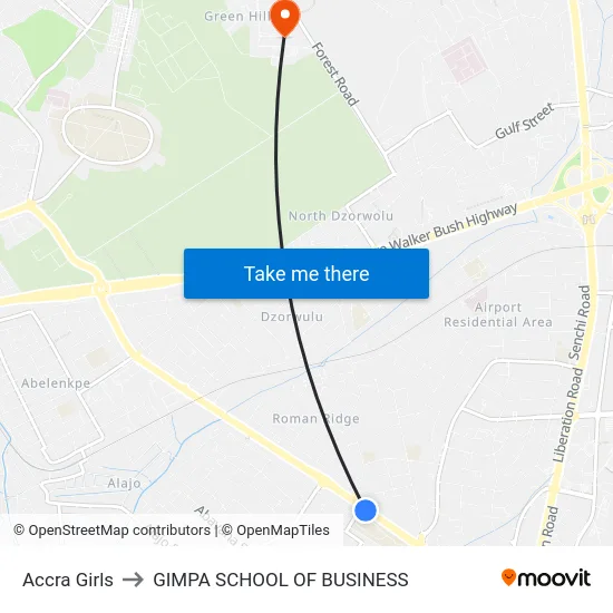 Accra Girls to GIMPA SCHOOL OF BUSINESS map