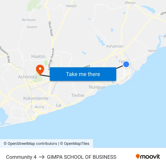Community 4 to GIMPA SCHOOL OF BUSINESS map