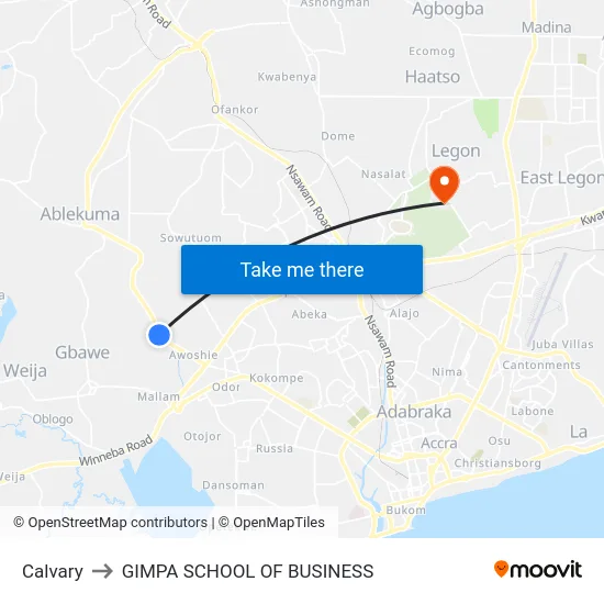 Calvary to GIMPA SCHOOL OF BUSINESS map