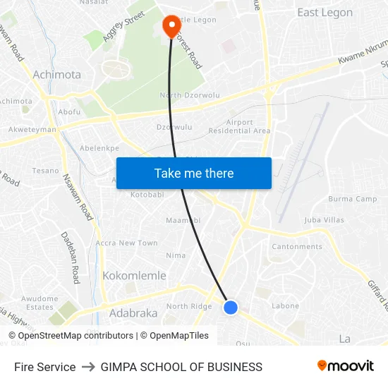 Fire Service to GIMPA SCHOOL OF BUSINESS map