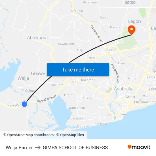 Weija Barrier to GIMPA SCHOOL OF BUSINESS map