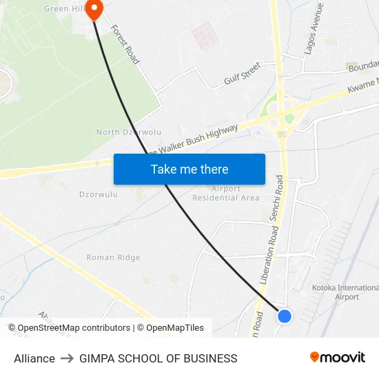 Alliance to GIMPA SCHOOL OF BUSINESS map