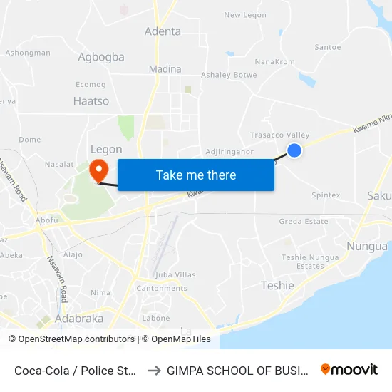 Coca-Cola / Police Station to GIMPA SCHOOL OF BUSINESS map