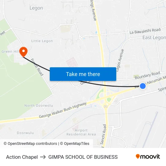 Action Chapel to GIMPA SCHOOL OF BUSINESS map