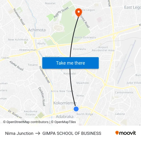 Nima Junction to GIMPA SCHOOL OF BUSINESS map