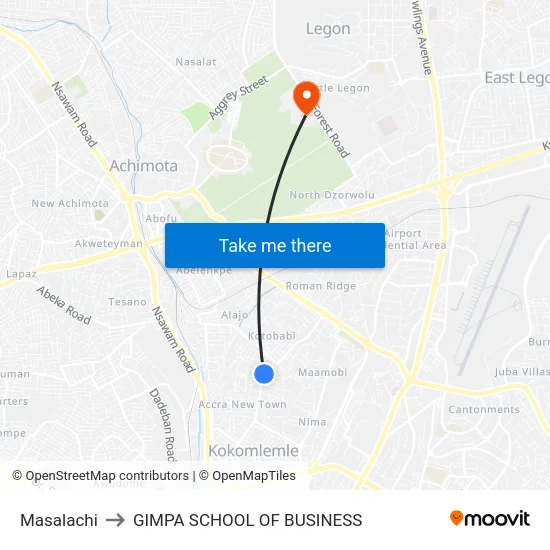 Masalachi to GIMPA SCHOOL OF BUSINESS map