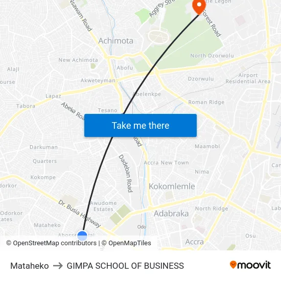 Mataheko to GIMPA SCHOOL OF BUSINESS map