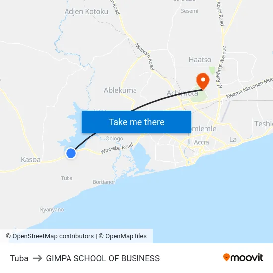 Tuba to GIMPA SCHOOL OF BUSINESS map