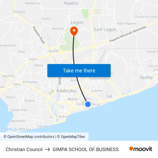 Christian Council to GIMPA SCHOOL OF BUSINESS map