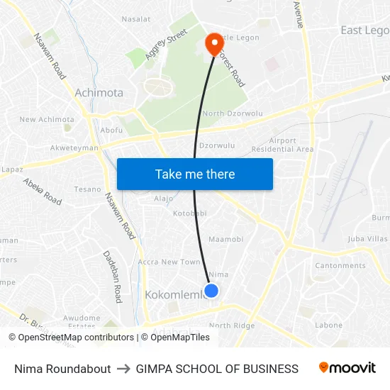 Nima Roundabout to GIMPA SCHOOL OF BUSINESS map