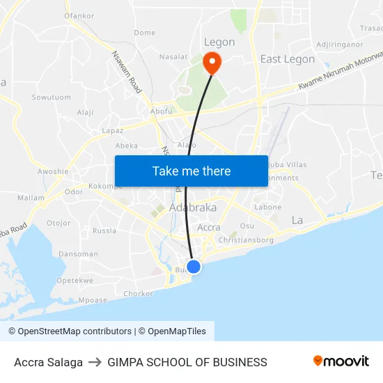 Accra Salaga to GIMPA SCHOOL OF BUSINESS map