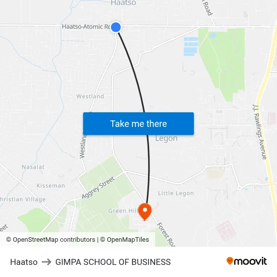 Haatso to GIMPA SCHOOL OF BUSINESS map