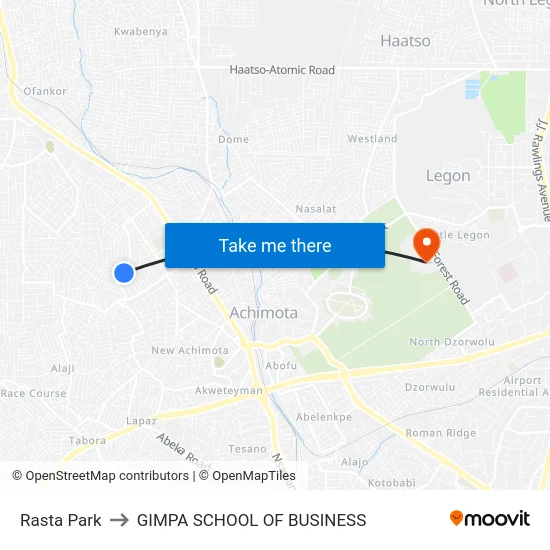 Rasta Park to GIMPA SCHOOL OF BUSINESS map