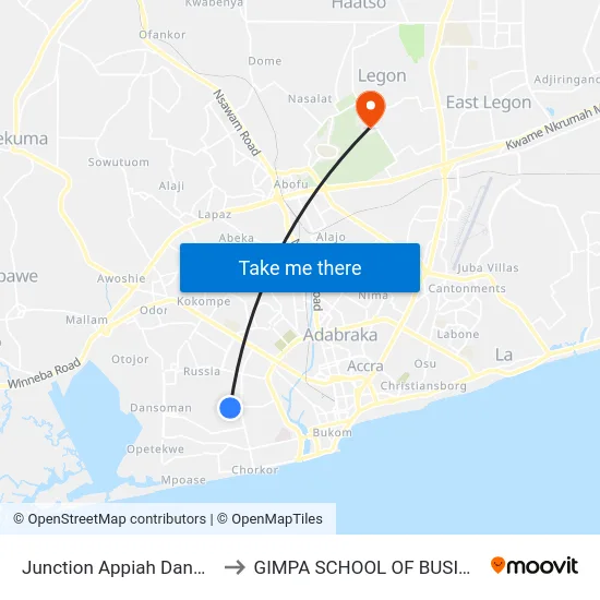 Junction Appiah Danquah to GIMPA SCHOOL OF BUSINESS map