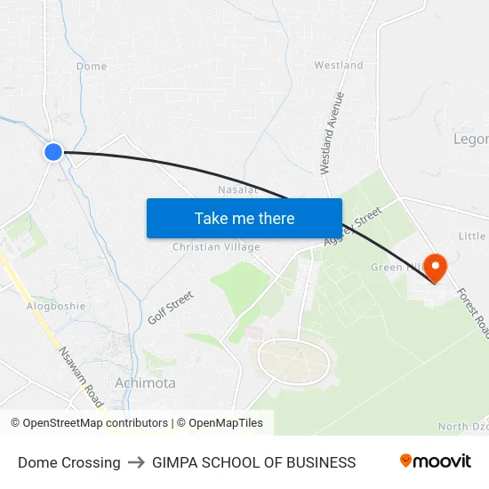 Dome Crossing to GIMPA SCHOOL OF BUSINESS map