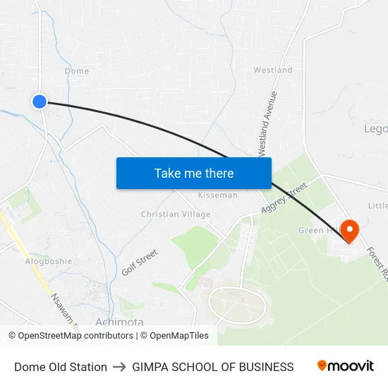 Dome Old Station to GIMPA SCHOOL OF BUSINESS map