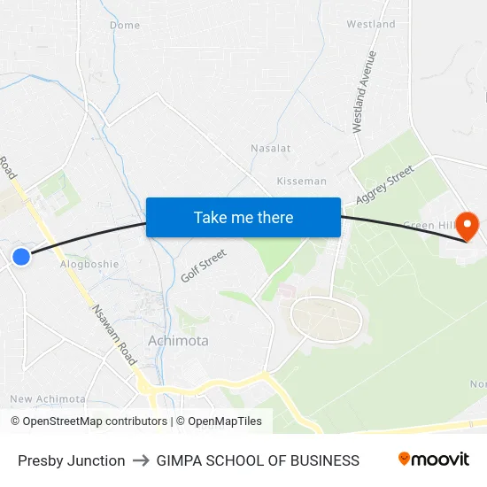 Presby Junction to GIMPA SCHOOL OF BUSINESS map