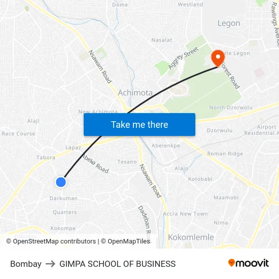 Bombay to GIMPA SCHOOL OF BUSINESS map