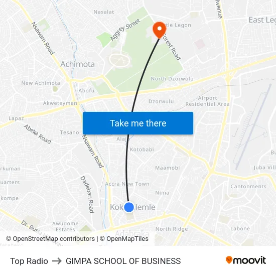 Top Radio to GIMPA SCHOOL OF BUSINESS map
