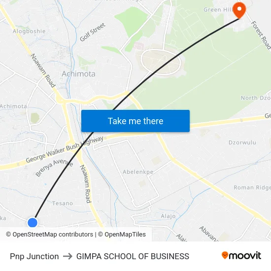 Pnp Junction to GIMPA SCHOOL OF BUSINESS map