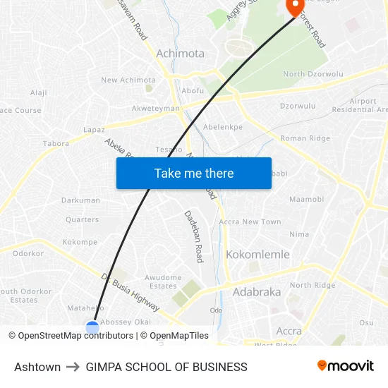 Ashtown to GIMPA SCHOOL OF BUSINESS map