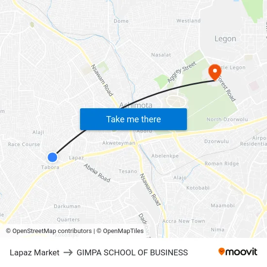 Lapaz Market to GIMPA SCHOOL OF BUSINESS map