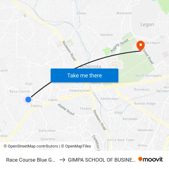 Race Course Blue Gate to GIMPA SCHOOL OF BUSINESS map