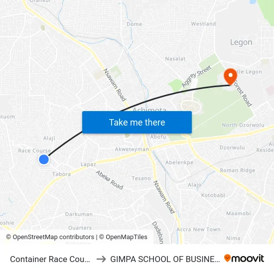 Container Race Course to GIMPA SCHOOL OF BUSINESS map