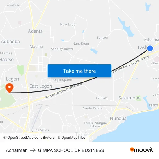 Ashaiman to GIMPA SCHOOL OF BUSINESS map