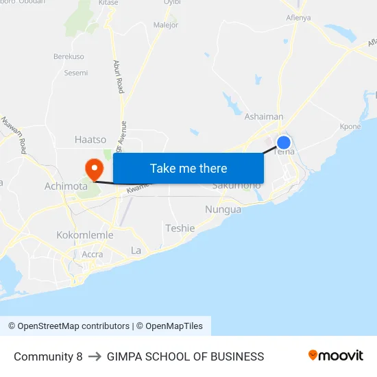 Community 8 to GIMPA SCHOOL OF BUSINESS map