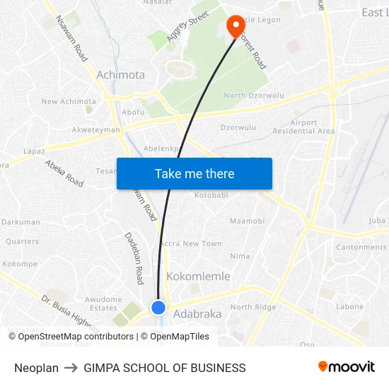 Neoplan to GIMPA SCHOOL OF BUSINESS map