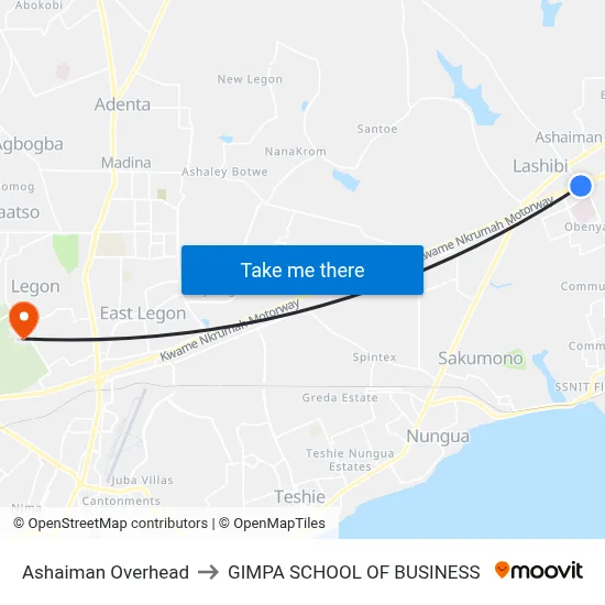 Ashaiman Overhead to GIMPA SCHOOL OF BUSINESS map