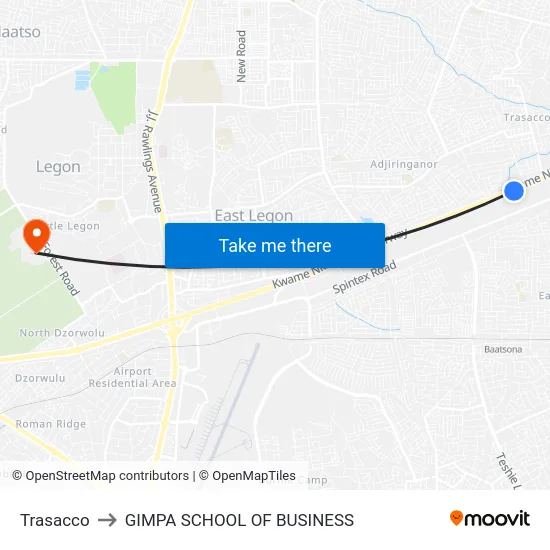Trasacco to GIMPA SCHOOL OF BUSINESS map