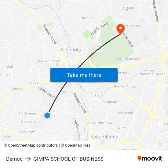 Demod to GIMPA SCHOOL OF BUSINESS map