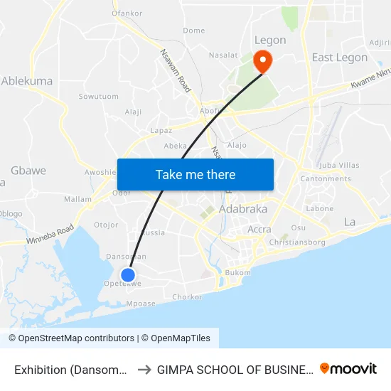 Exhibition (Dansoman) to GIMPA SCHOOL OF BUSINESS map